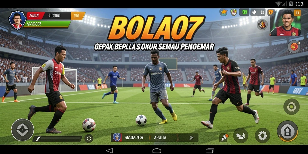 Tampilan gameplay seru dari BOLA07 dengan aksi sepak bola yang mendebarkan.