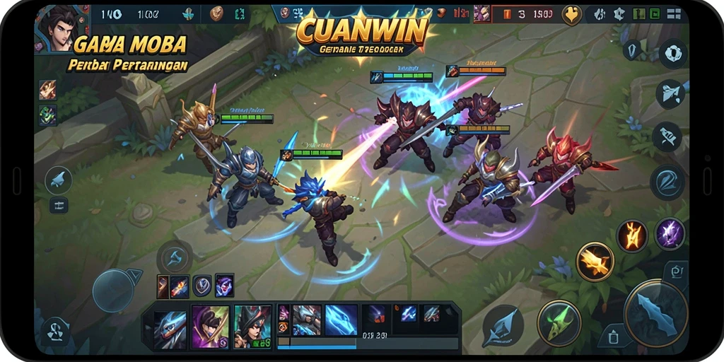 Screenshot CUANWIN menampilkan aksi pertarungan tim yang seru.