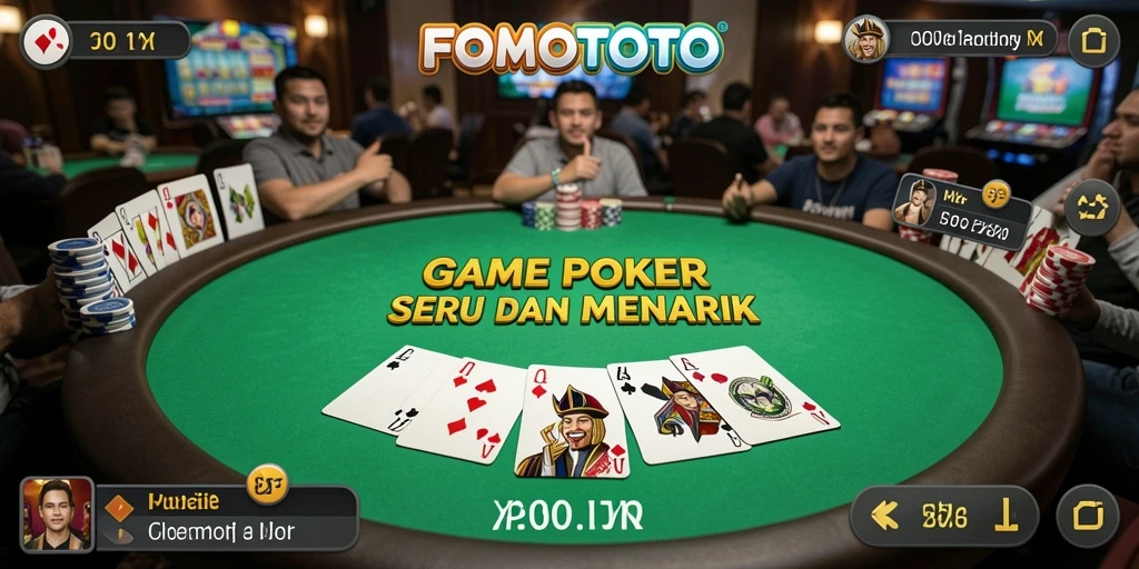 Screenshot gameplay FOMOTOTO yang menunjukkan suasana seru permainan Poker.