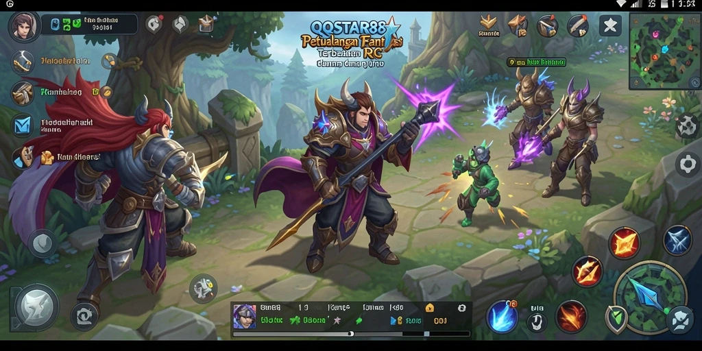Tampilan gameplay QQSTAR88 dengan berbagai karakter dalam pertempuran RPG.