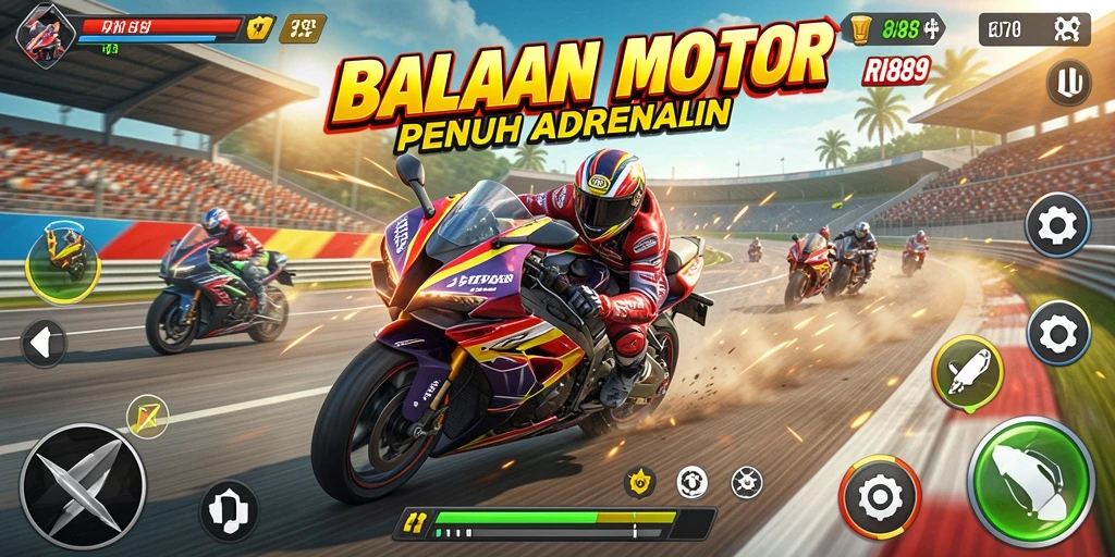Screenshot utama dari gameplay balapan motor di RI889.